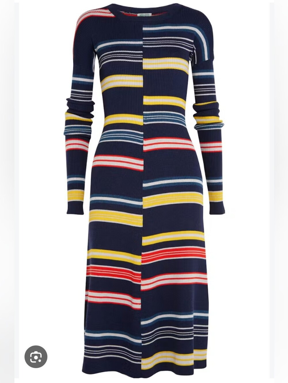 Kenzo Paris Striped Ribbed Wool Midi Dress
